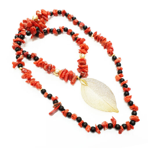 Coral and black agate