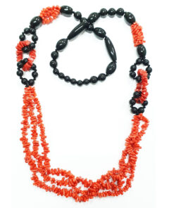 Coral and black agate necklace