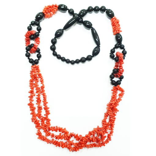 Coral and black agate necklace