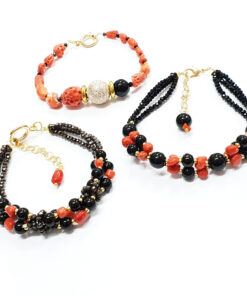 BRACELET CORAL AND BLACK AGATE