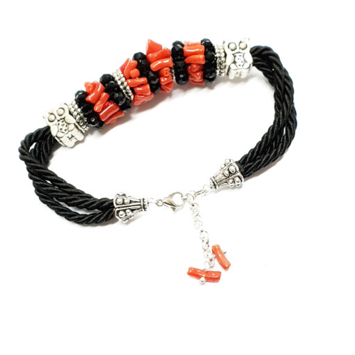 Bracelet Coral and black agate