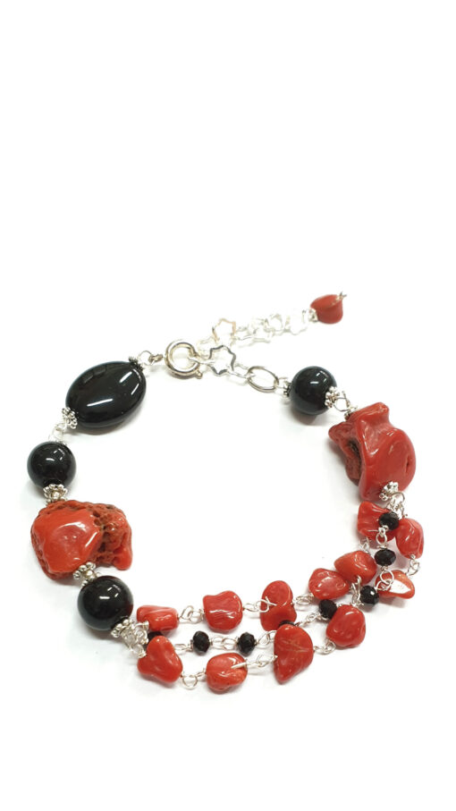 Bracelet coral,black agate and alluminium