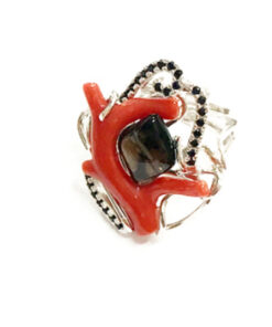 Silver-mounted coral ring