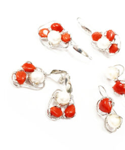 Red Coral and fresh pearls earrings