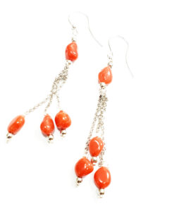 Silver earrings with red corals