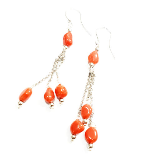 Silver earrings with red corals