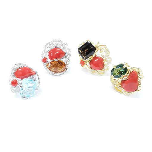 Coral Rings with semi-precious-stones