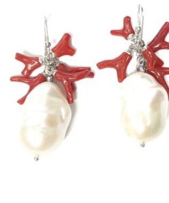 Coral Earrings with baroque pearl
