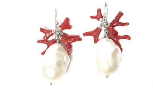 Coral Earrings with baroque pearl