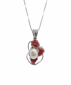 Silver-mounted red coral pendant
