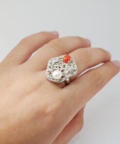 Ring silver net with corals