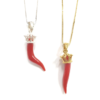 Red coral horn pendant with crown