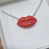 Lips Pendant, turquoise paste , red coral paste necklace , made in Italy, italian style, coral jewels