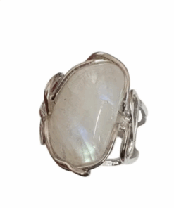 Moonstone hand-mounted in rhodium-plated silver, ring with moon stones, zodiacal stone, zodiac sign, zodiac moonstones, italian jewelry,