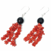 Dangling earrings with red coral and black agate stone, drop earrings ,