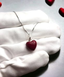 Red coral heart pendant, necklace with red heart, valentine's day gift, heart pendant,