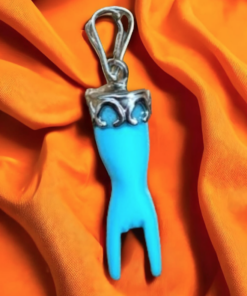 Lucky charm in the shape of a hand 'making horns', turquoise paste horns, turquoise amulet, lucky gift ,turquoise hand