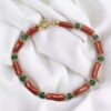 Red coral bracelet and green stone agata mounted on silver 925 with gold bath