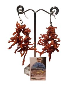 Dangling red coral fringes earrings mounted on silver 925