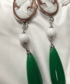 Cameo earrings, handcrafted cameo earrings  with green agate mounted on 925 Sterling Silver, dangling earrings with cameos,  italian cameo,