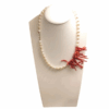 White pearls necklace with red coral ,  pearls and coral, fresh pearls necklace ,  fresh pearls , necklace with red coral fringes