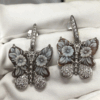 Butterfly earrings with zircons stones and handgraved cameos, cameo earrings, dangling earrings