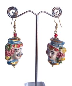Moor's head ceramics of Caltagirone motif earrings, sicilian earrings , ceramic earrings , ceramics jewels