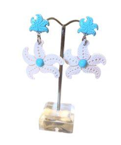 Sea star earrings made by cameo and turquoise paste mounted on silver 925, sea star turquoise earrings, jewel of sea