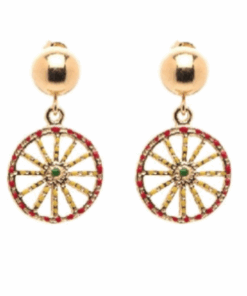 Danging sicilian earrings art wheel mounted on silver 925 and with gold bath, sicilian design