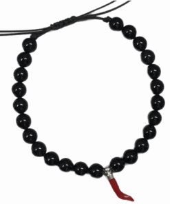 Black Agate and Red Coral horn pendant, bracelet for men , black , coral horn pendant , corniciello bracciale,made in italy, unisex jewel