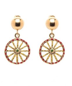 Sicilian cart dangling earrings mounted in finely hand-decorated gold-plated silver,gift idea for her