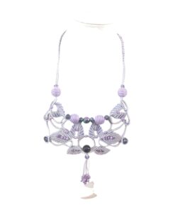 Beautiful macramé necklace made according to the oldest Sicilian craft traditions Handcrafted Lilac Macramé Necklace with Gemstones