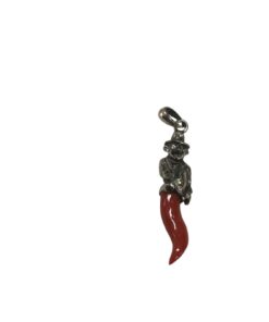 Red coral horn pendant with lucky charm, horn pendant, gobbetto portafortuna