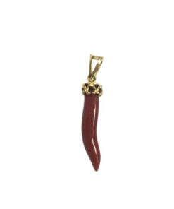 Red coral horn pendant with silver 925 perforated hood, lucky horn, coral horn,