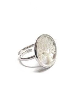 Adjustable ring Tree of Life design with mother of pearl mounted on silver 925