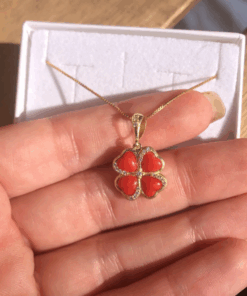 Four-leaf clover pendant, flower Pendant, necklace with four-leaf,luck charm, red coral pendant, necklace with flower