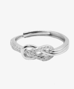 Adjustable Infinity Knot Ring in 925 Sterling Silver with White Zircon Pavé – White Gold Plated