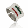 Band ring with tricolour in rhodium-plated silver, 925% for men , ring for men
