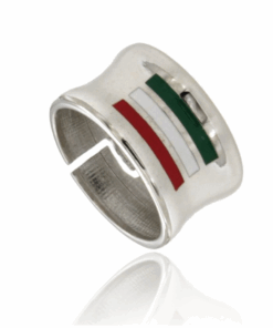 Band ring with tricolour in rhodium-plated silver, 925% for men , ring for men