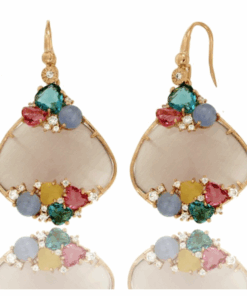 Dangling Rose Gold-Plated 925 Silver Earrings with Irregular Hydrothermal Stone and Zirconia – Made in Italy