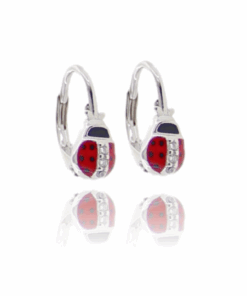 Minimal Ladybug Stud Earrings in 925 Sterling Silver with Zirconia – Delicate Lucky Charm Jewelry
