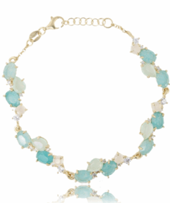 💎 Gold-Plated 925 Silver Bracelet with Sky Blue Hydrothermal Stones and Cubic Zirconia  17–19 cm