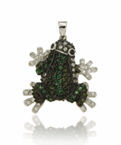 Rhodium-Plated 925 Silver Frog Pendant with Cubic Zirconia