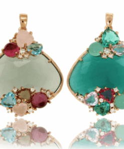 Irregular Hydrothermal Stone Pendant with Colored Zirconia – Rose Gold-Plated 925 Silver – Gray or Green