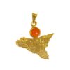 Gold-Plated Sicily Pendant in 925 Sterling Silver with Red Coral Bead ,Removable Clasp ,Optional Silver Chain