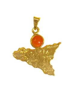 Gold-Plated Sicily Pendant in 925 Sterling Silver with Red Coral Bead ,Removable Clasp ,Optional Silver Chain