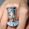 Handmade Bronze Ring with Rubies, Sapphires, Topaz, Amethysts, Tsavorites e Garnets – Inspired by Queen Nefertiti – Made in Italy
