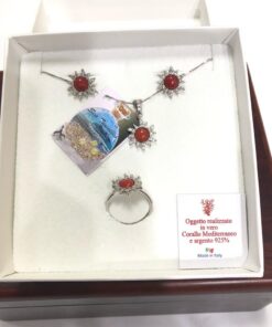 Red coral parure mounted on silver 925