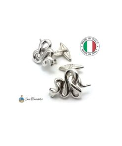 Handcrafted Sterling Silver Snake Cufflinks with Black Diamond Eyes, italian cufflinks