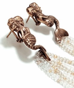 Sculptural Sterling Silver Mermaid Earrings with Pearls & Crystals , Handmade in Italy